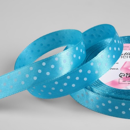 Satin ribbon "Golshek", 15 mm × 23 ± 1 m, blue color No. 020