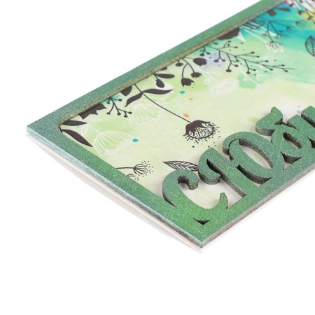 Wooden envelope carved "with an anniversary!" Flowers, green frame-1
