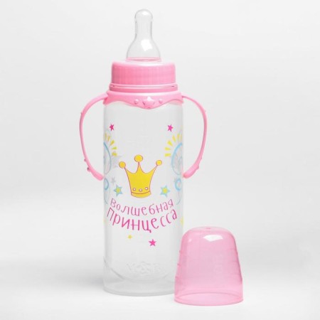 A bottle of feeding "Princess", classic throat, 250 ml., 3 months, with handles, pink color-10