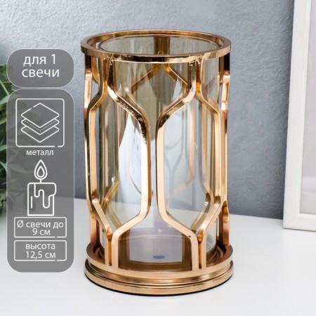 Summary metal, 1 candle "Sot" gold 12.5x12.5x20 cm