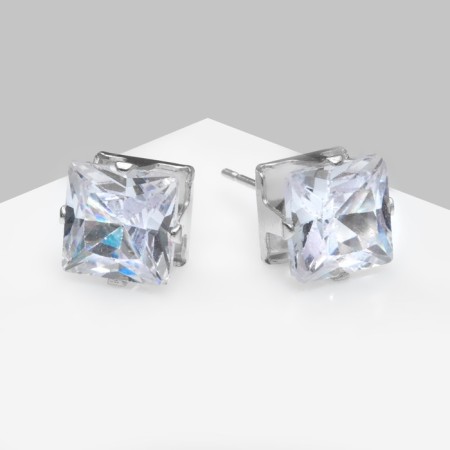 Earrings with rhinestones "Pusets" radiance, square, d = 0.8, white color in silver-2