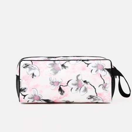 Cosmetic bag on a zipper, with a grid, pink color-1