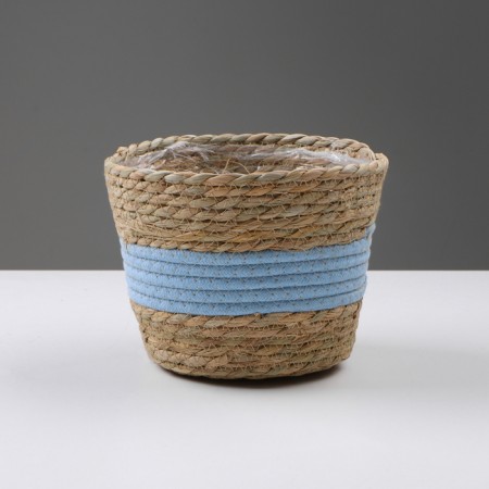Kashpo wicker "Namibia", 17.5x17.5x16 cm, natural, blue