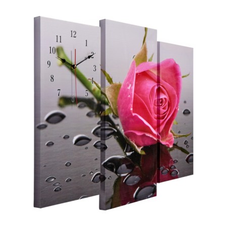 Carty clock wall, modular "pink rose", silent, 60 x 80 cm, triptych-1
