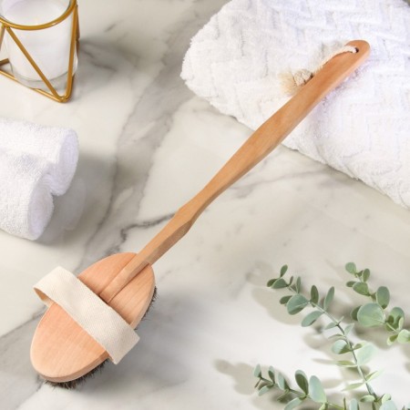 Massage brush for a body made of natural bristles, with a handle, horse hair, smooth-6