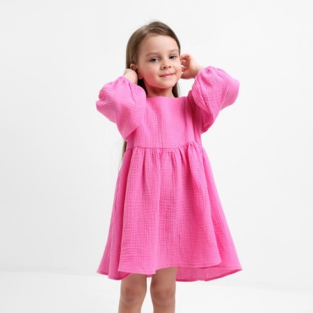 Children's dress with long sleeve KAFTAN "Muslin", size 28 (86 -92 cm) pink color-8
