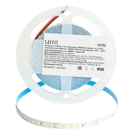 SAFFIT LED strip, 5 m, SMD2835, 120 LED/m, 9.6 W/m, 12V, glow neutral white-1