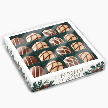 Box for 16 sweets with the cells "New Year's Botanika", 19 x 19 x 3 cm, New Year