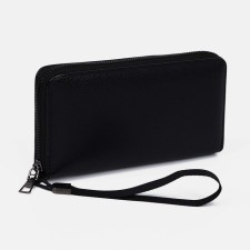 Male purse with zipper, department for bills, for maps, for coins, black color