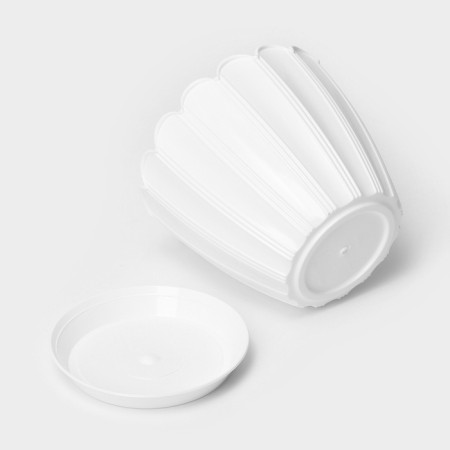 Pot for flowers with a chrysanthemum pallet, 0.6 l, d = 11 cm, h = 9.5 cm, white color-1