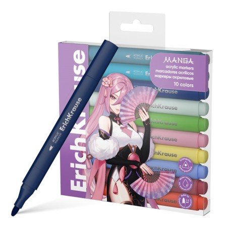 Acrylic markers 10 colors, Erichkrause, Manga with a bullet -shaped tip mix-9