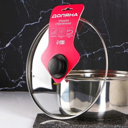 Glass cover for pans and pots "Dolyana", D = 30 cm, stainless rim, plastic handle-3
