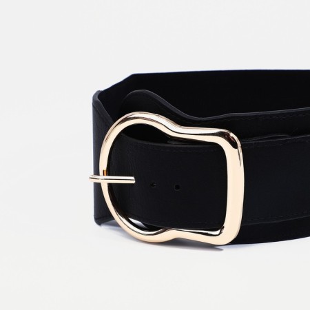Women's belt, width 8 cm, elastic band, metal buckle, black color-1