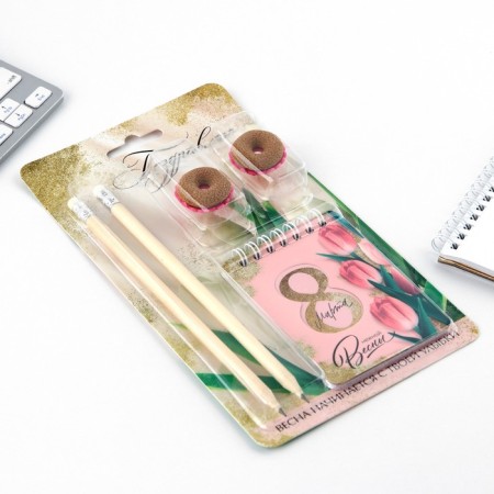 Chancellery "Congratulations": pencils 2 pcs, erasers 2 pcs, notebook-2