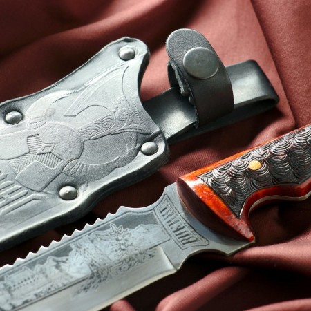 Caucasian knife, tourist "Viking" with scabbard, steel - 40x13, burned nut, 14.5 cm-1