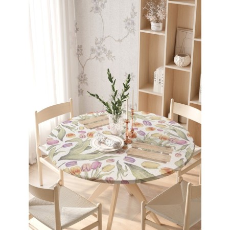 Gablip on the table “Tulips as a gift”, round, oxford, elastic band, size 140x140 cm, diameter 105-120 cm-2