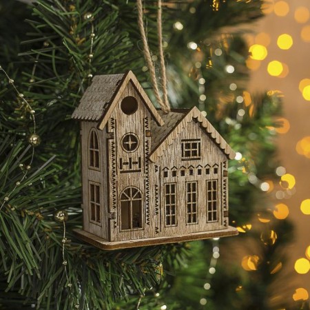 Christmas tree toy "House with a tower", from batteries, a glow of warm white-1