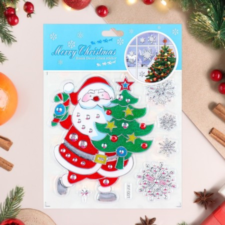 Stickers on the windows "New Year" Santa Claus with a Christmas tree, 21.5 x 16.5 cm-1