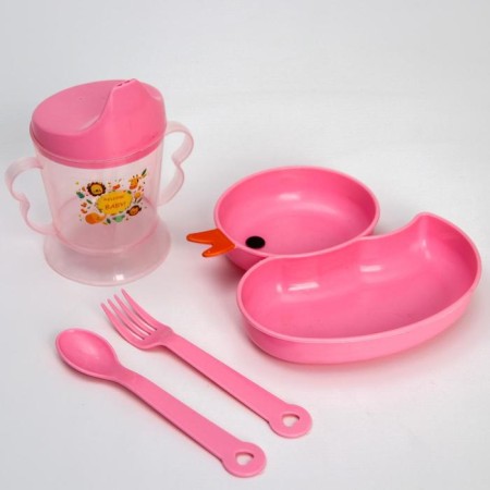 Set of dishes 4 objects, bowl, fork, spoon, stroke hard nose 200 ml., Mix color-8