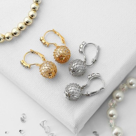 Earrings with pearls "Ball in the grid", color mix