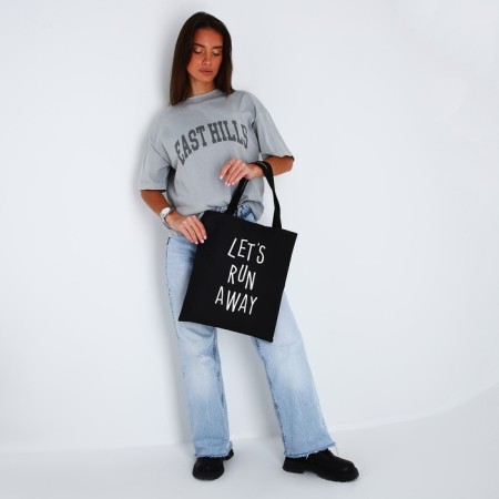 Soper bag “Let's run away far”, 40x35x0.5 cm, without lightning, without lining, black color-6