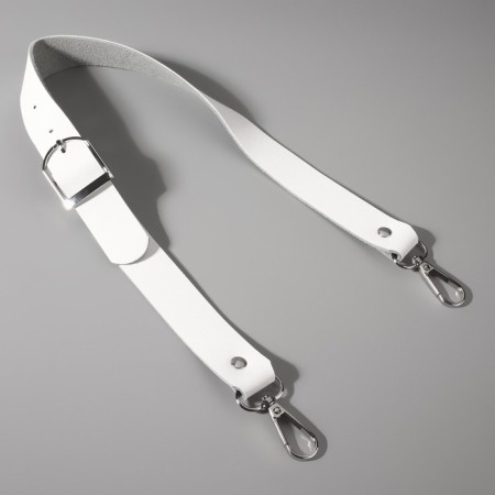 Genuine leather bag, adjustable, with carbines, 60 ± 2 cm × 2.5 cm, white/silver color-1