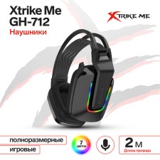 Наушники Xtrike Me GH-712, игровые, полноразмерные, подсветка, mic, USB + 3.5мм, 2 м,чёрные
