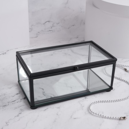 Organizer for storage, 1 section, with a lid, glass, with a mirror base, 14.5 × 8.5 cm, the color is transparent/black-5
