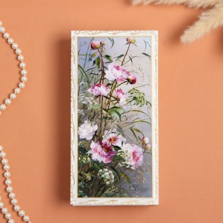 Casket "Flowers", white, 11 × 22 cm, lacquer miniature-2