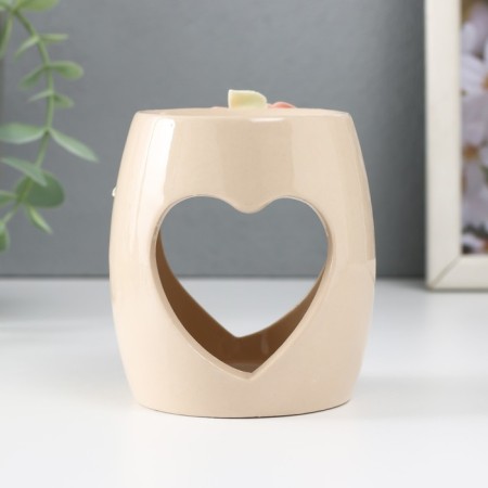 Aroma lamp ceramics "Heart with roses" beige 8x8x9 cm-3