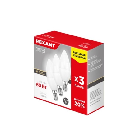 LED Candle CN 7.5W E14 713LM 2700K Warm light (3 pcs/° C) Rexant-1