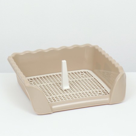 A toilet for dogs with high sides and a removable mesh 38x36x12 cm, beige-1