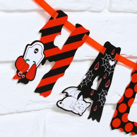 Garland on the tape on Halloween "Happy Halloween", a vampire cat, length 250 cm.-2