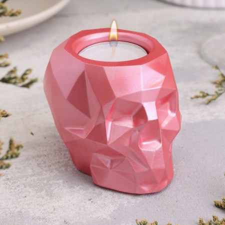 Skull Closure from gypsum with faces, 6x9x6.5cm, pink