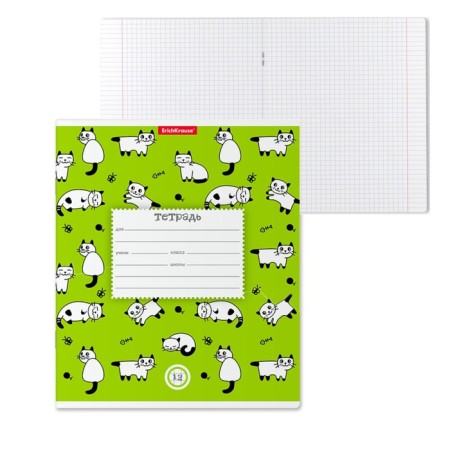 Notebook of 12 sheets in the Erichkrause Cats cage, cover coated cardboard, offset block