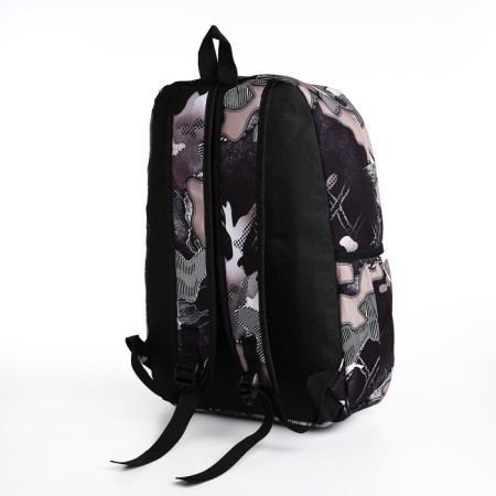 Youth backpack from textiles, 3 pockets, black/purple color-3