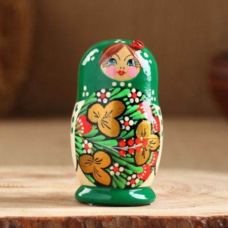 Matryoshka "God's cow", green dress, 5 puppet, 10-12 cm-10