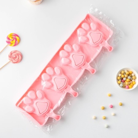 Form for ice cream "Paws", silicone, 26 × 14 cm, 4 cells (8.5 × 8.5 cm), color mix-7