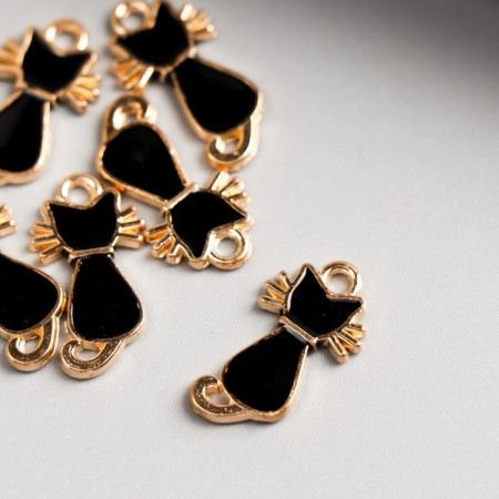 Decor for creativity metal, enamel "Black cat" gold 2.2x1.2 cm