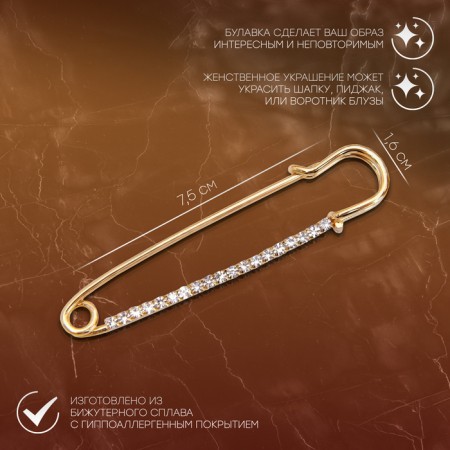 Classic pin wide, 7.5 cm, white color in gold-1