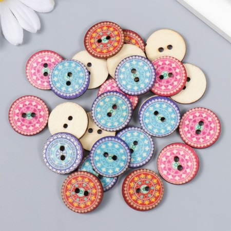 Buttons wood for creativity 2 punctures "patterned" set 25 pcs 2x2 cm