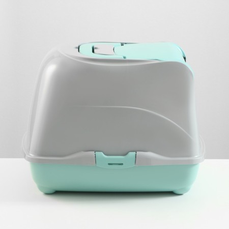 Domik toilet for cats closed with a door 50*38*37 cm, turquoise-gray-2