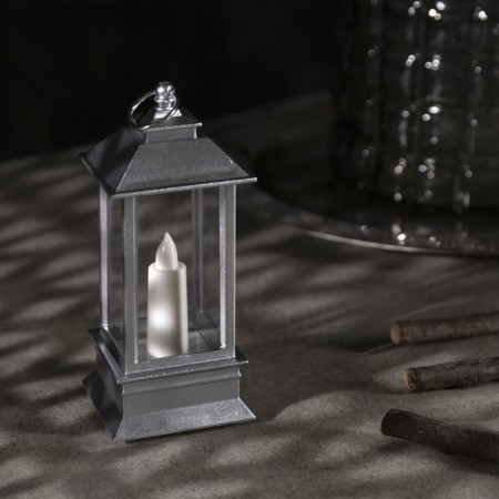 LED figure “Silver Lantern with a candle” 5.5 × 13 × 5.5 cm, plastic, batteries AG13x3, glow warm white-1
