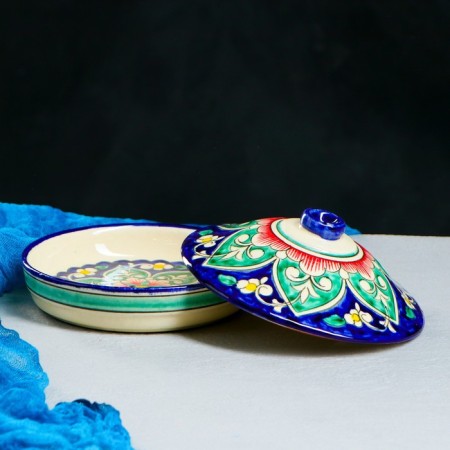 Maslenka Rishtan ceramics "Flowers", 17 cm, blue-1