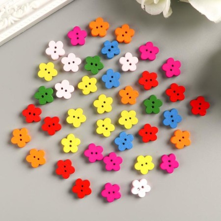 Buttons wood for creativity 2 punctures "flowers" set 40 pcs 1.1x1.1 cm-2