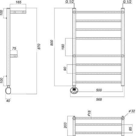 Water heated towel rail Domoterm "Medea" P8, 500x800 mm, 2 shelves, gold-1