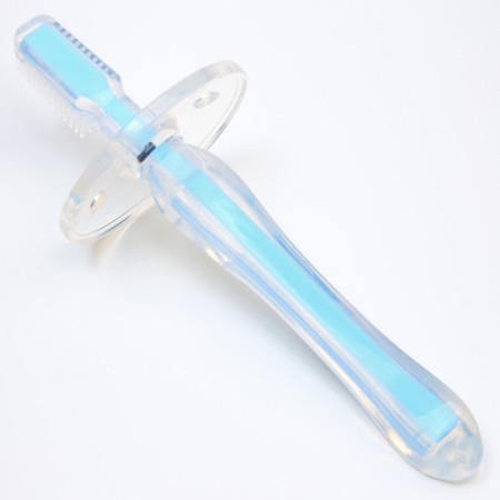 Baby teether, with a limiter, silicone, from 3 months, the color is blue.-2