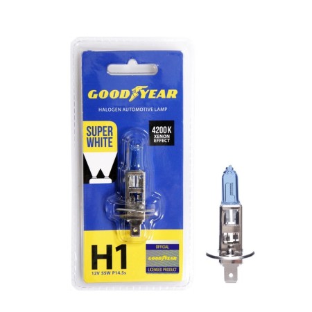Automobile halogen lamp Goodyear H1, 12V 55W P14.5S, Super White