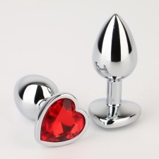 Anal traffic jam-hoods, silver, red crystal, in the shape of a heart, d = 28 mm