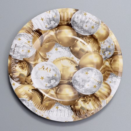 Disposable paper plate "Golden Balls", 18 cm-1